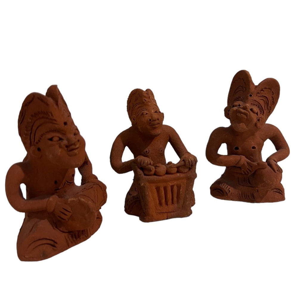 Vintage Aztec Mayan Terra Cotta Figurines Statues Mexican Folk Red Clay Set of 3